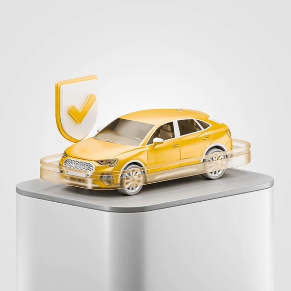 Stylized illustration of a secure car with a safety shield